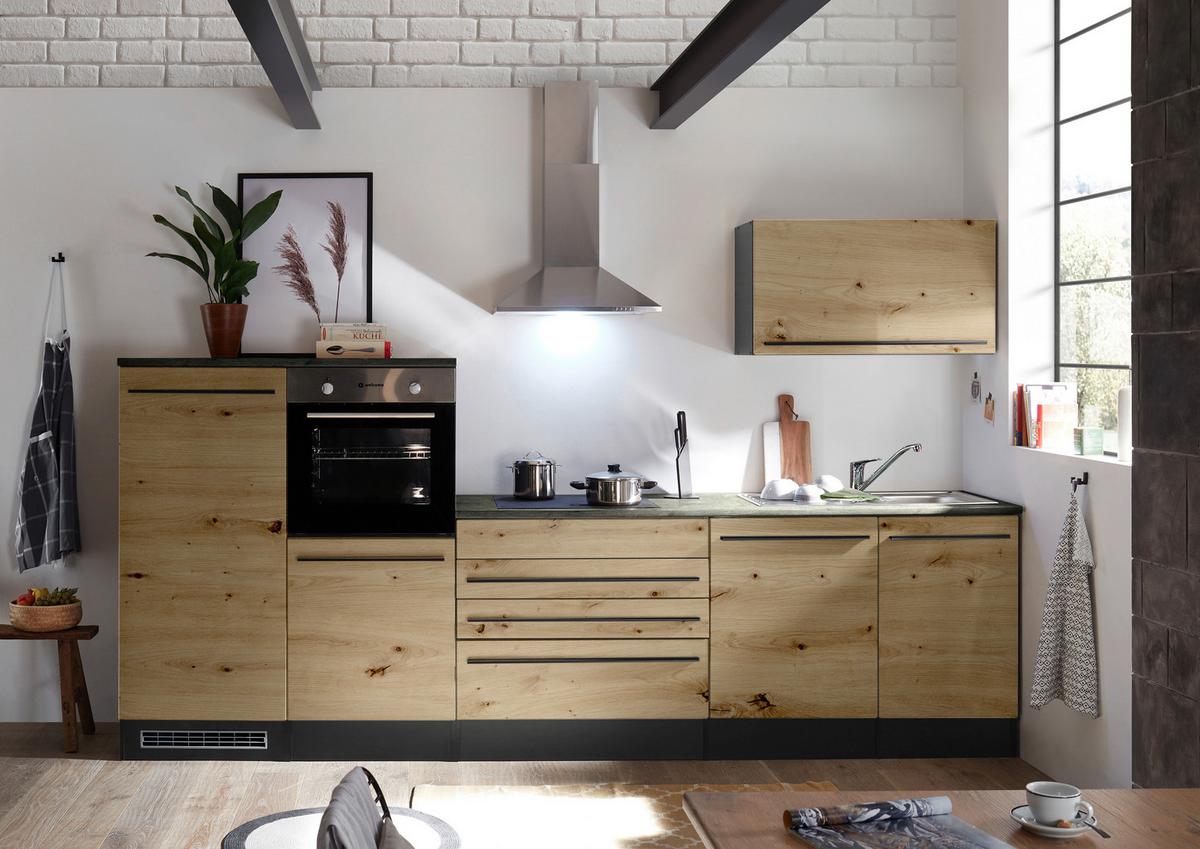 Küchenzeile Jazz4 Mit Geräten B: 320cm Anthrazit/eiche Dekor - Anthrazit/Eiche Artisan, Basics, Holzwerkstoff (320cm) - MID.YOU