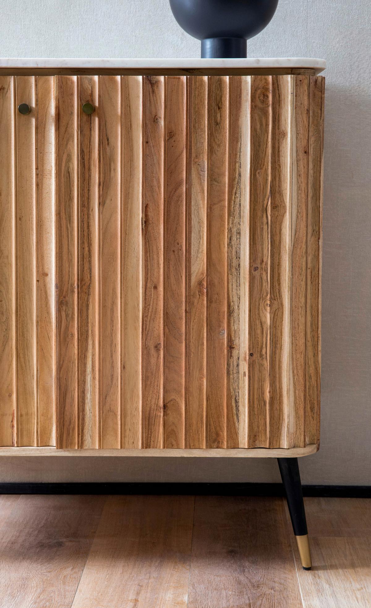 Barschrank Akaziefarben B: 95 Cm - Goldfarben/Schwarz, Design, Holz/Stein (95/90/41cm) - MID.YOU