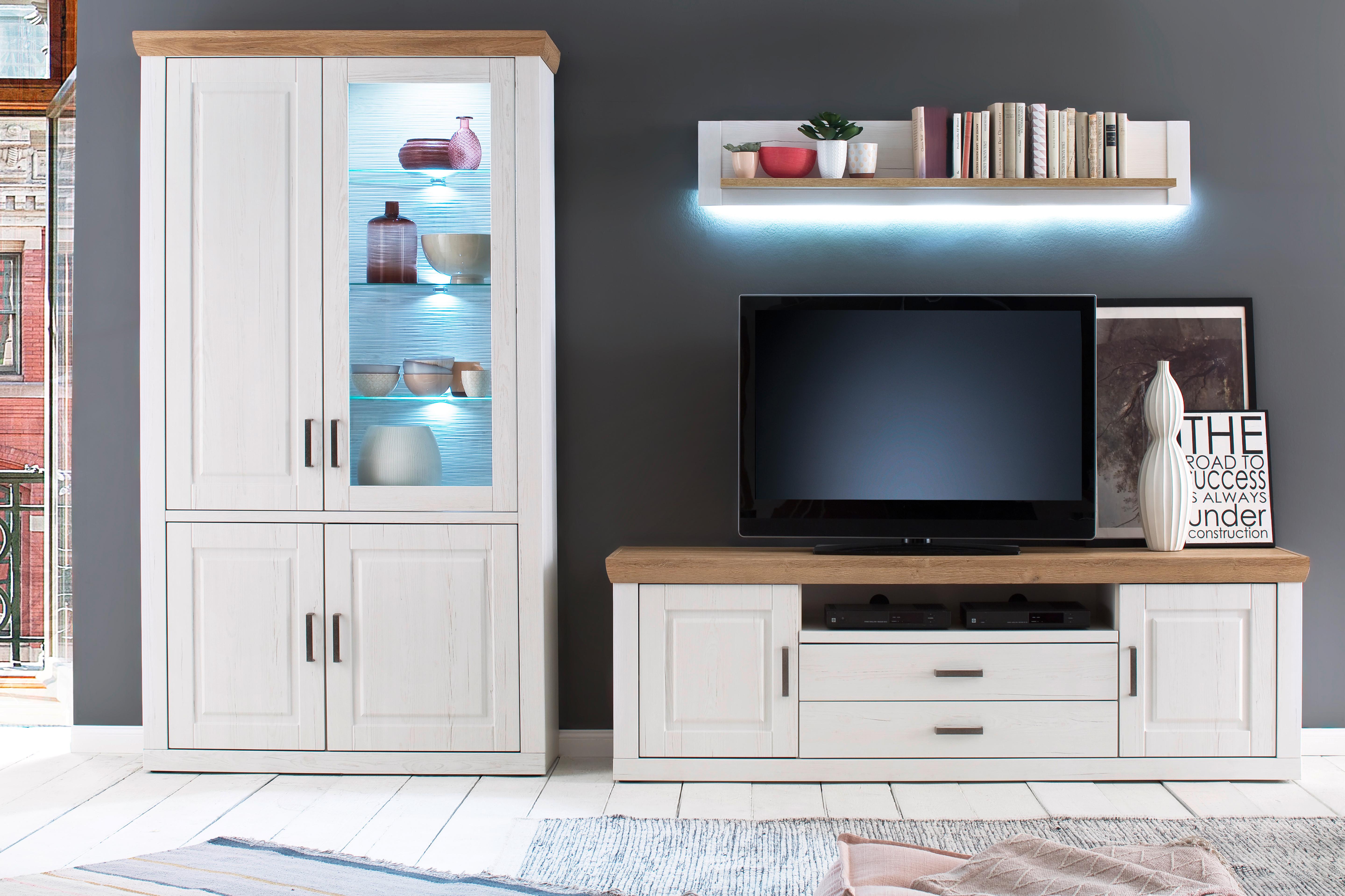 TV-Lowboard Brixen B: 198 cm Eichefarben/Pinienfarben - Eichefarben/Schwarz, LIFESTYLE, Holzwerkstoff (198/63/52cm) - Landscape