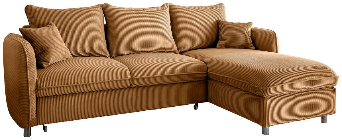 Eckschlafsofa Lauritio Goldfarben S: 254x160 cm - Chromfarben/Goldfarben, MODERN, Textil (254/160cm) - Livetastic