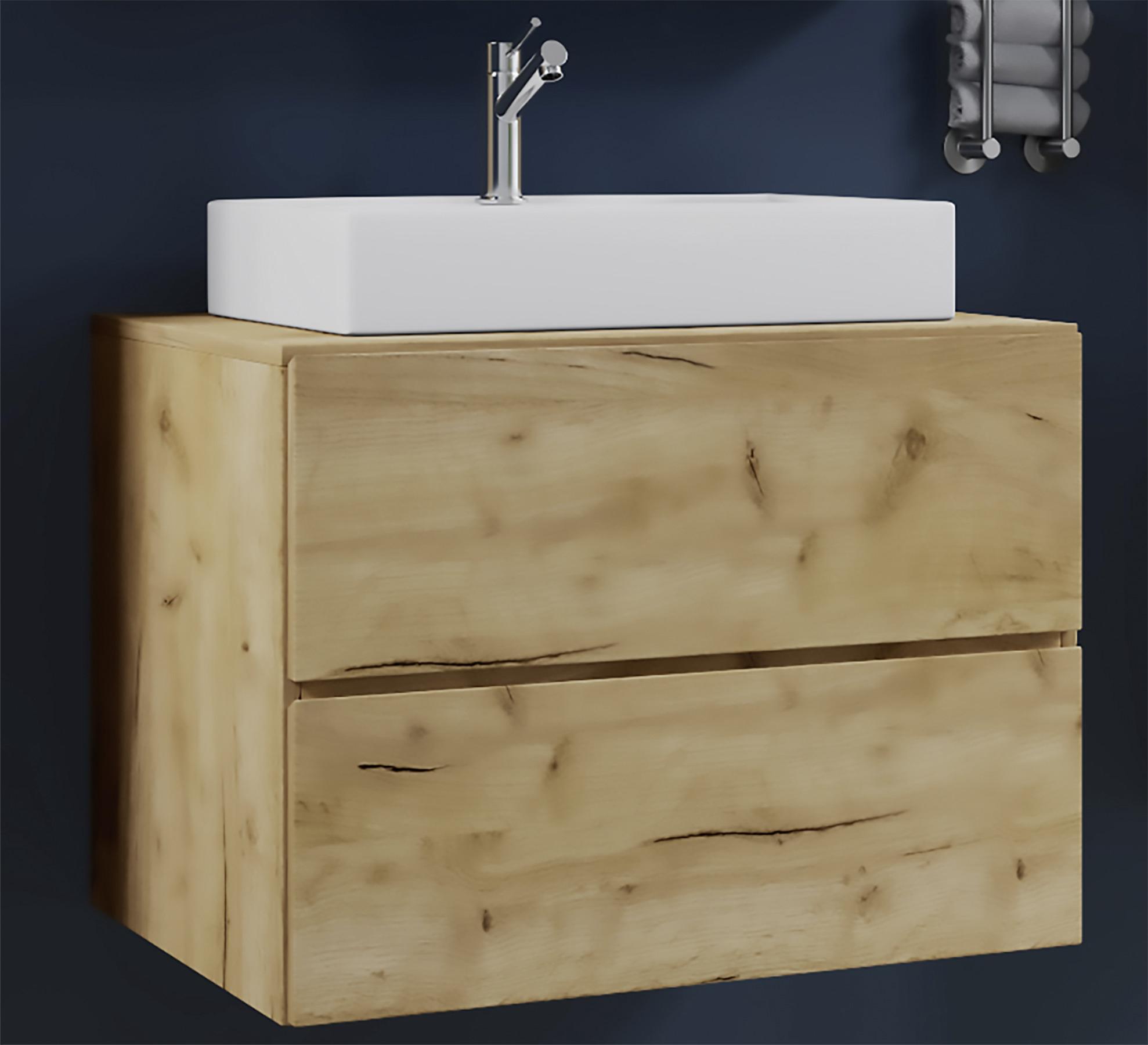 Waschtischkombi Lendas Honigeiche B: 80 cm - Honigeiche/Weiß, MODERN, Keramik/Holzwerkstoff (80/64,2/51,4cm) - MID.YOU