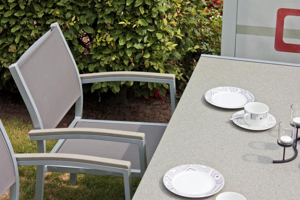 Gartentischgruppe Grace - Silberfarben/Grau, Basics, Glas/Kunststoff - Gardenson