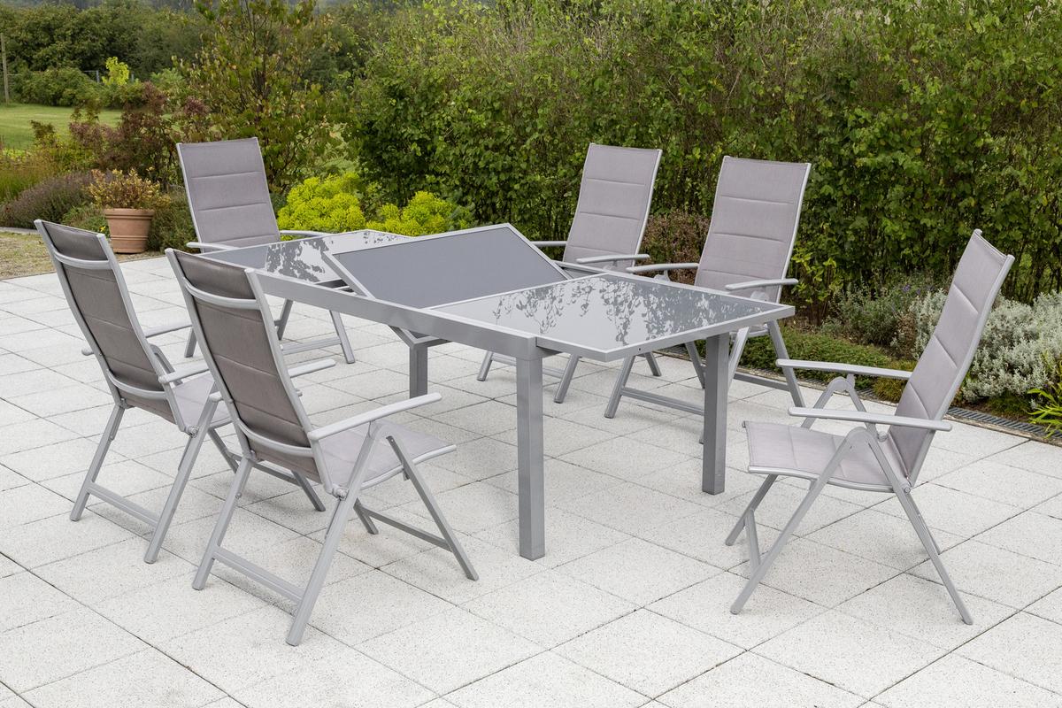Gartengarnitur 7-Tlg. Taviano Metall/Textil/Glas - Silberfarben/Braun, ROMANTIK / LANDHAUS, Textil/Metall - Gardenson