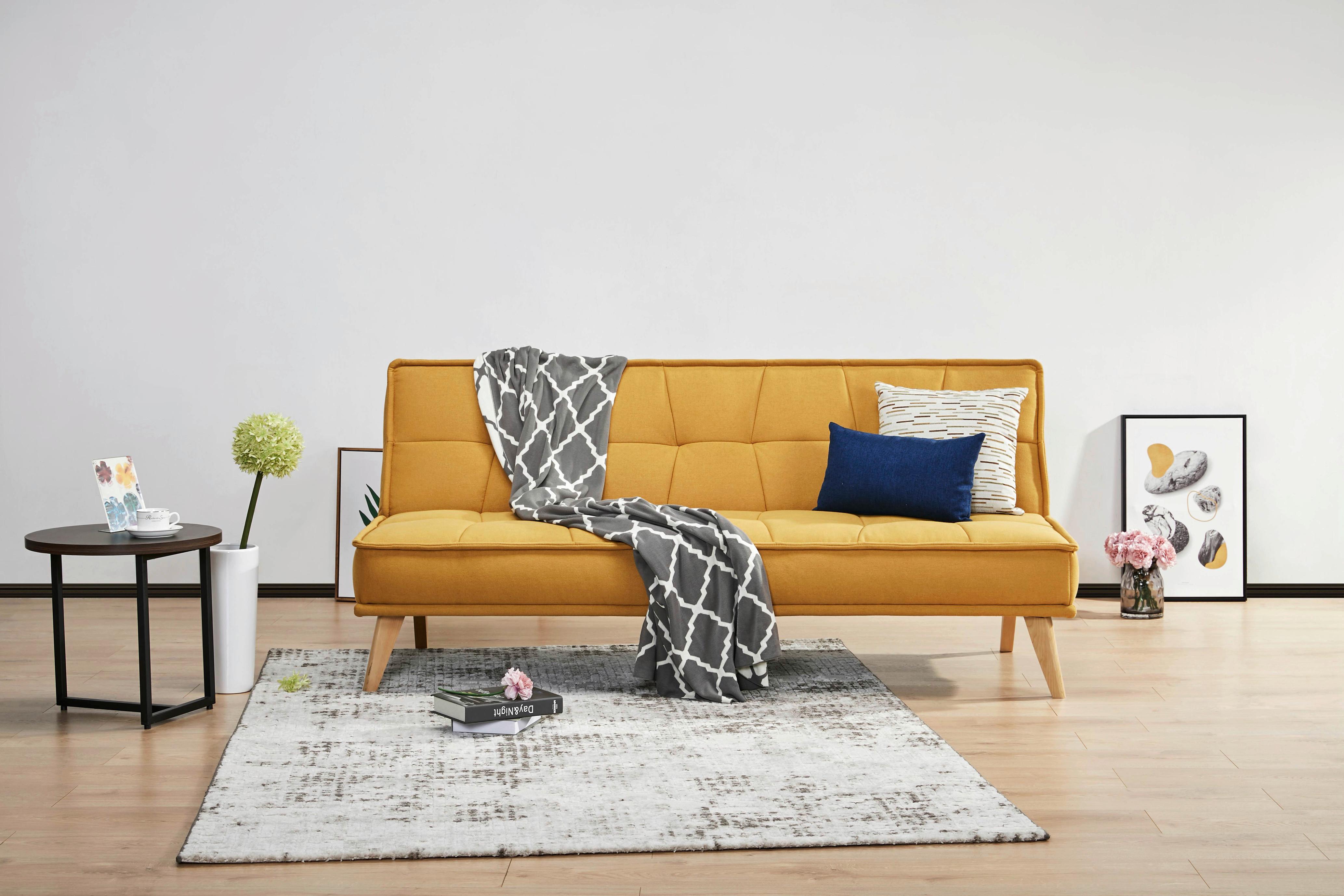 3-Sitzer-Sofa Mit Schlaffunktion Elba Gelb - Gelb/Kieferfarben, Design, Textil (181/82/85cm) - MID.YOU