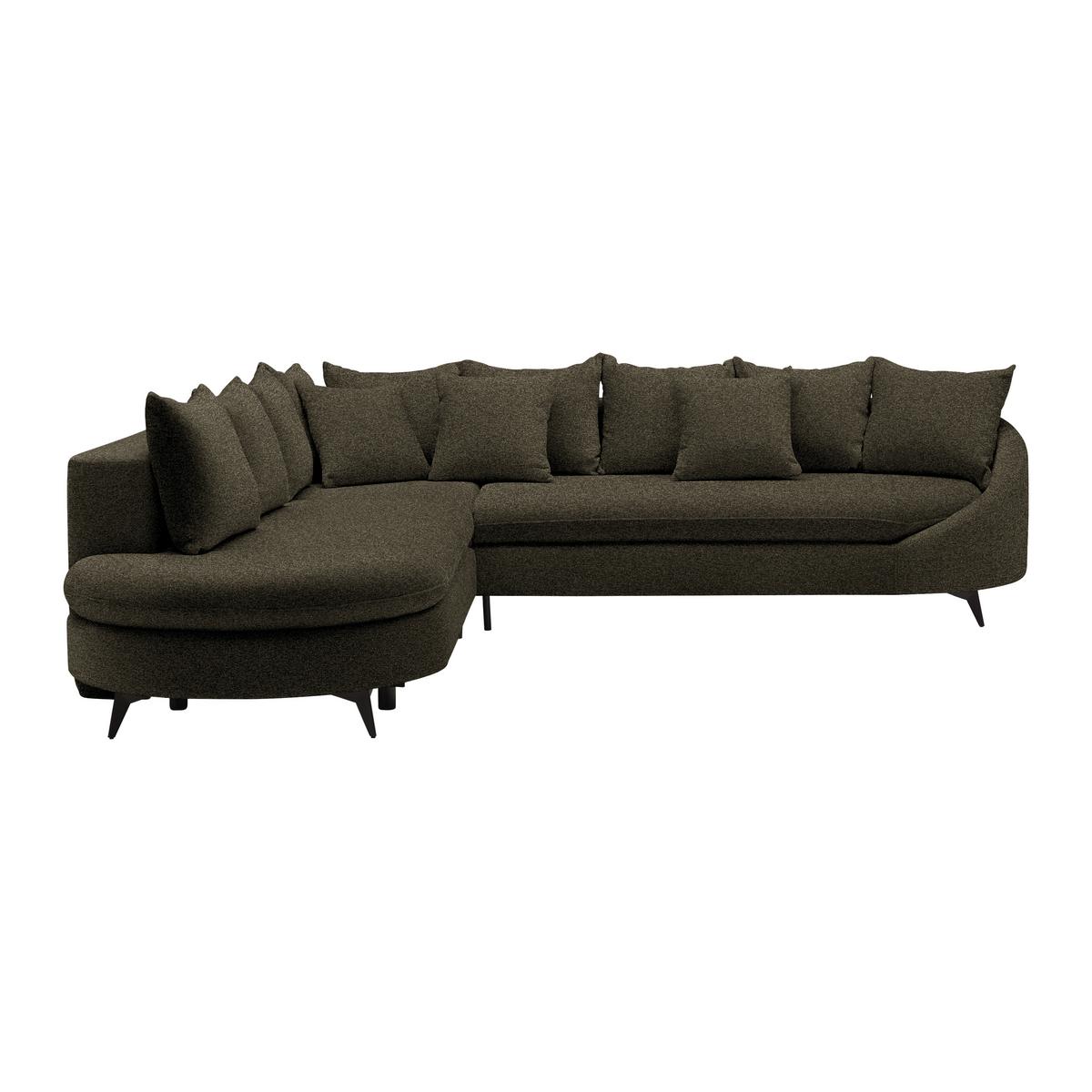 Rohová sedačka AXEL, levá, tmavé zelená tkanina - černá/tmavě zelená, Moderní, kov/textil (250/291cm) - Mömax