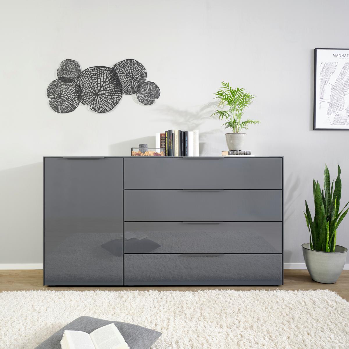 ŠIROKÁ KOMODA MAX BOX - barvy chromu/antracitová, Moderní, kov/kompozitní dřevo (177/97/45cm) - Premium Living