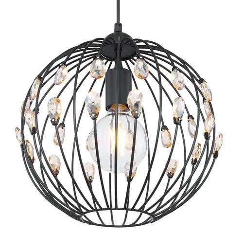 Hängeleuchte Kristall H: 120 cm 1-Flammig, mit Kristallglas - Schwarz, Basics, Glas/Metall (30/120cm) - Globo