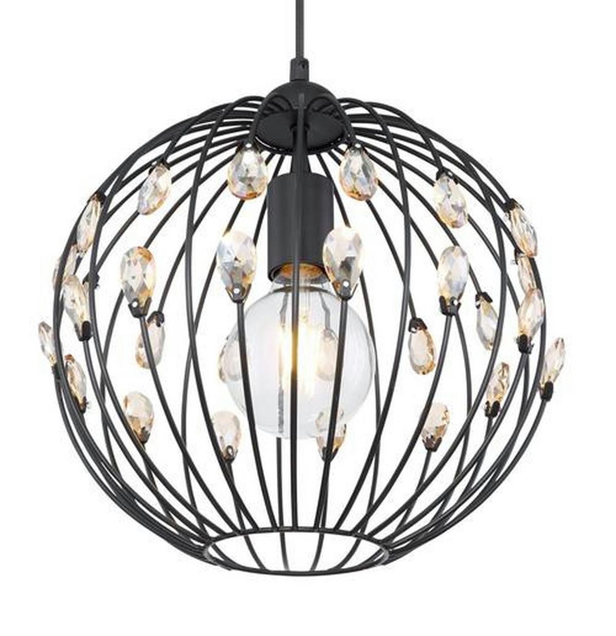 Hängeleuchte Kristall H: 120 cm 1-Flammig, mit Kristallglas - Schwarz, Basics, Glas/Metall (30/120cm) - Globo