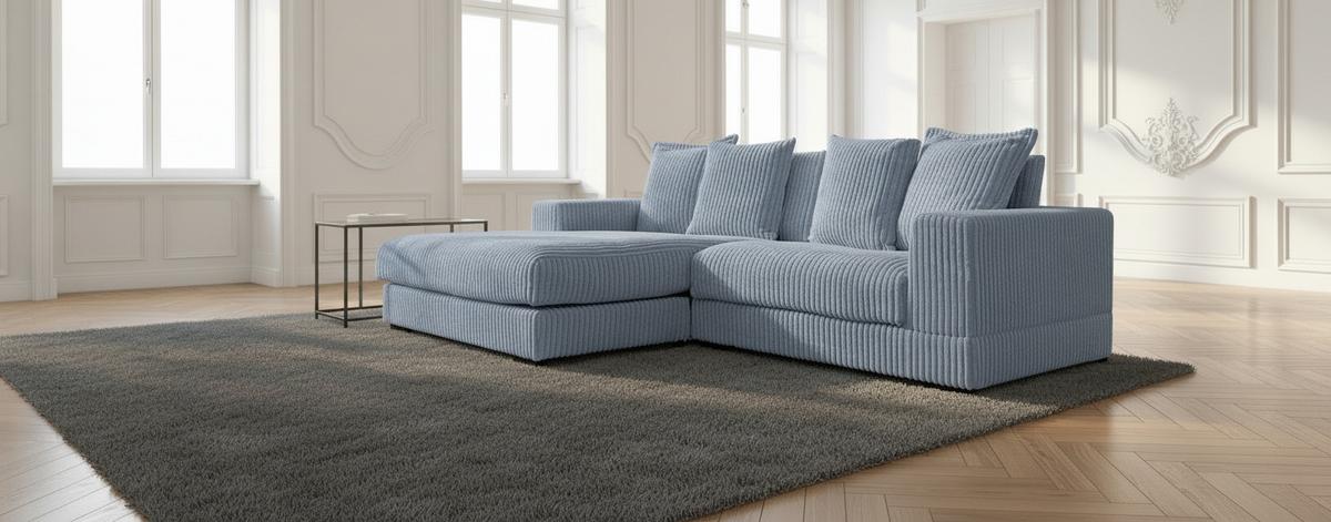 Ecksofa Funny - Schwarz/Hellblau, Design, Textil (195/285cm) - MID.YOU