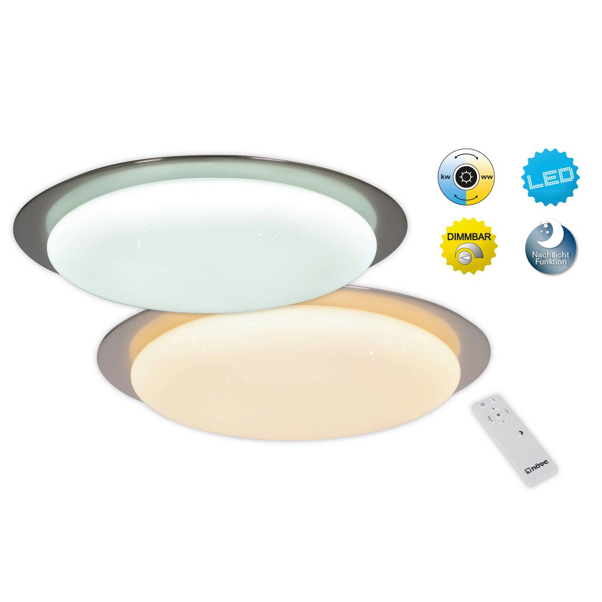 LED-Deckenleuchte Auckland Ø 42 cm dimmbar m. Sternenhimmel - Chromfarben/Weiß, Basics, Kunststoff/Metall (42cm) - Näve