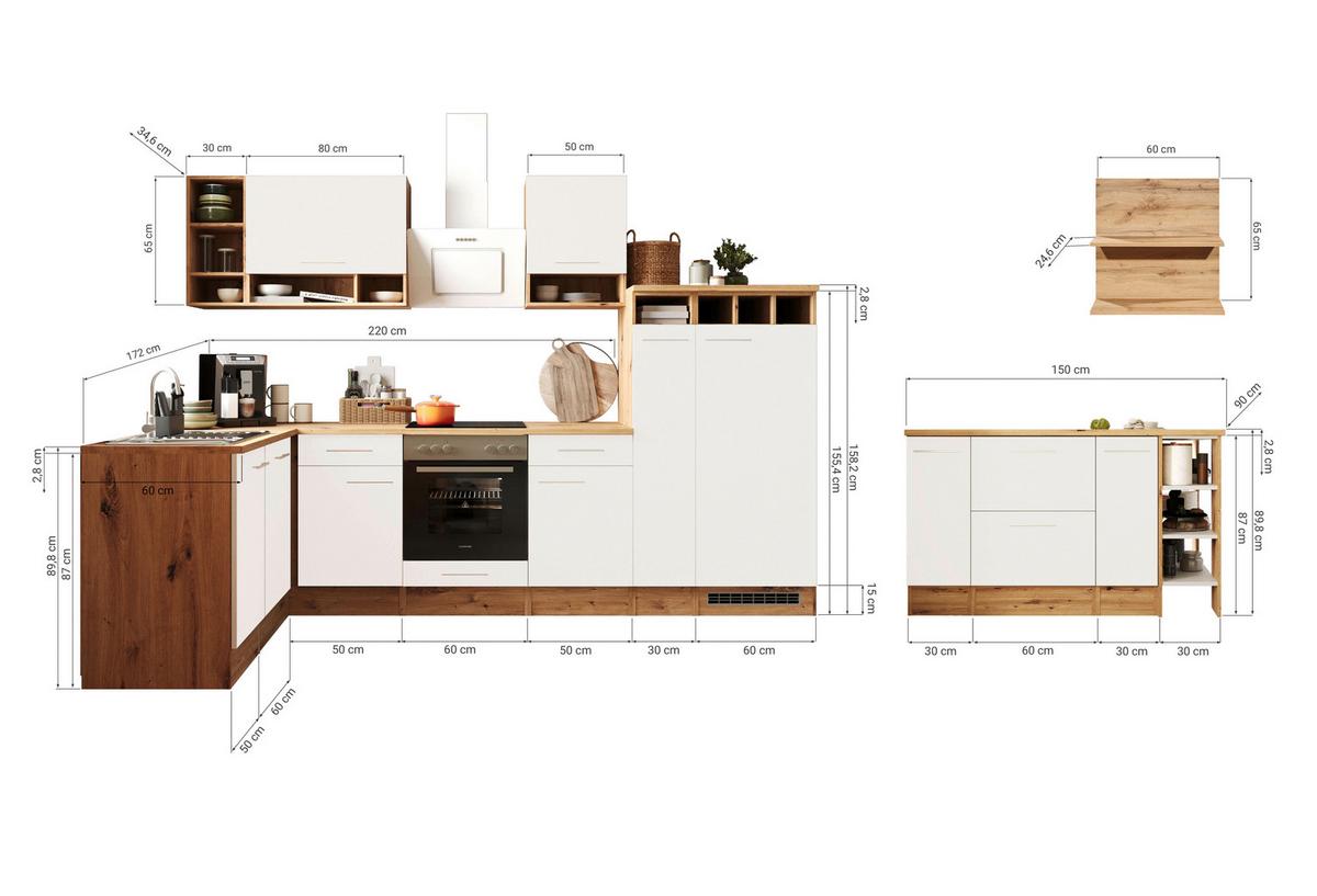 Eckküche Hilde Winkelküche 310 Cm - Wildeiche/Eichefarben, Design, Holzwerkstoff (310/172cm) - Respekta
