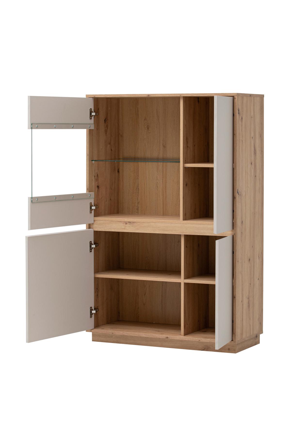 Vitrine Sonora Kaschmir/Eiche B: 75cm - Kaschmir/Eiche Artisan, Design, Glas/Holzwerkstoff (75/144/40cm) - MID.YOU