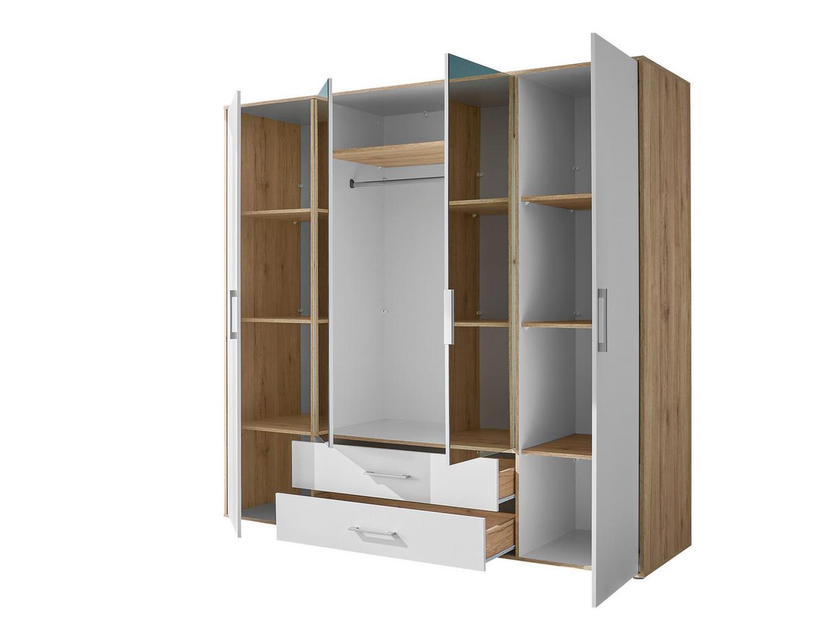 Kleiderschrank M. Spiegel 4trg Lembo Artisan Eiche/weiß 206cm - Weiß/Eiche Artisan, Basics, Glas/Holzwerkstoff (206/195/60cm)