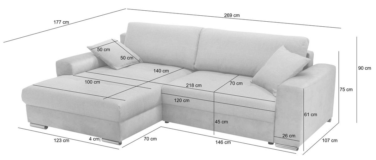 Ecksofa Larnaca, Anthrazit Schenkel: 177x269 Cm - Chromfarben/Anthrazit, Design, Textil (177/269cm) - Livetastic