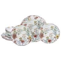Tafelservice Fiore 12--Teilig., Weiß, Bordeaux - Bordeaux/Weiß, Basics, Keramik - Creatable