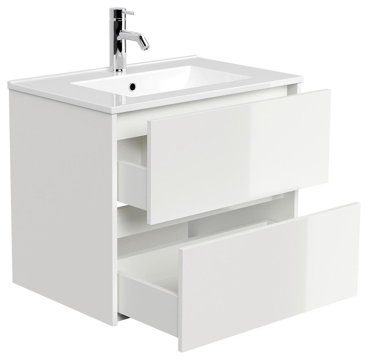 Waschtischkombi Limes Weiß Hg B: 71 Cm - Weiß Hochglanz/Weiß, MODERN, Keramik/Holzwerkstoff (71/58,7/46,5cm) - MID.YOU