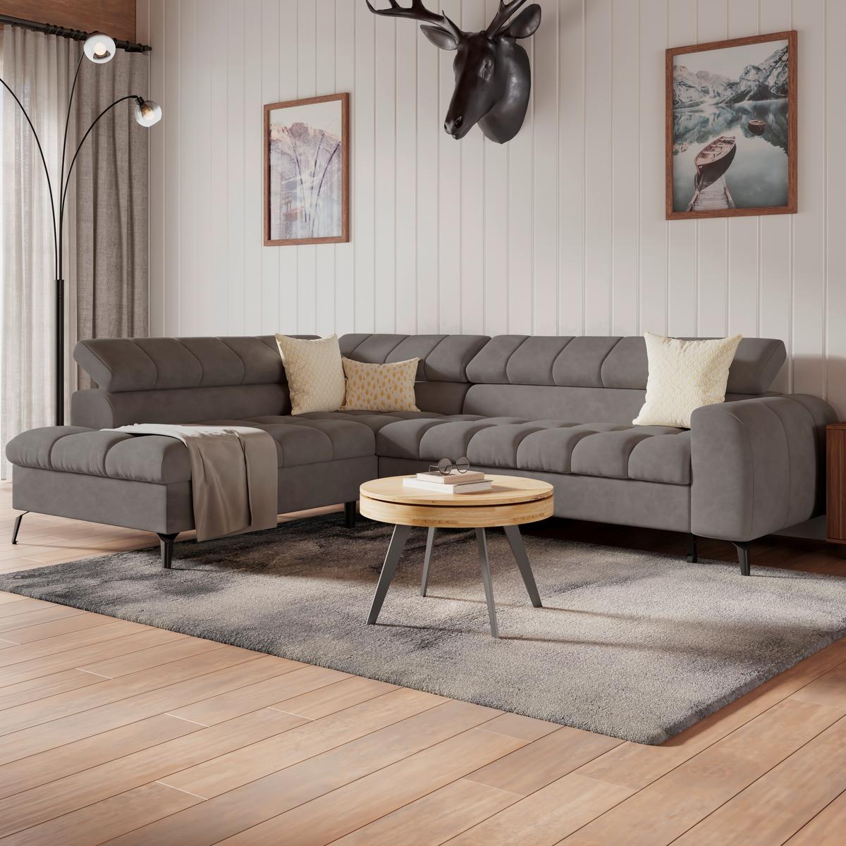 Ecksofa Volf Links New Graphitfarben, S: 203x261 Cm - Dunkelgrau/Schwarz, Trend, Kunststoff/Textil (203/261cm)