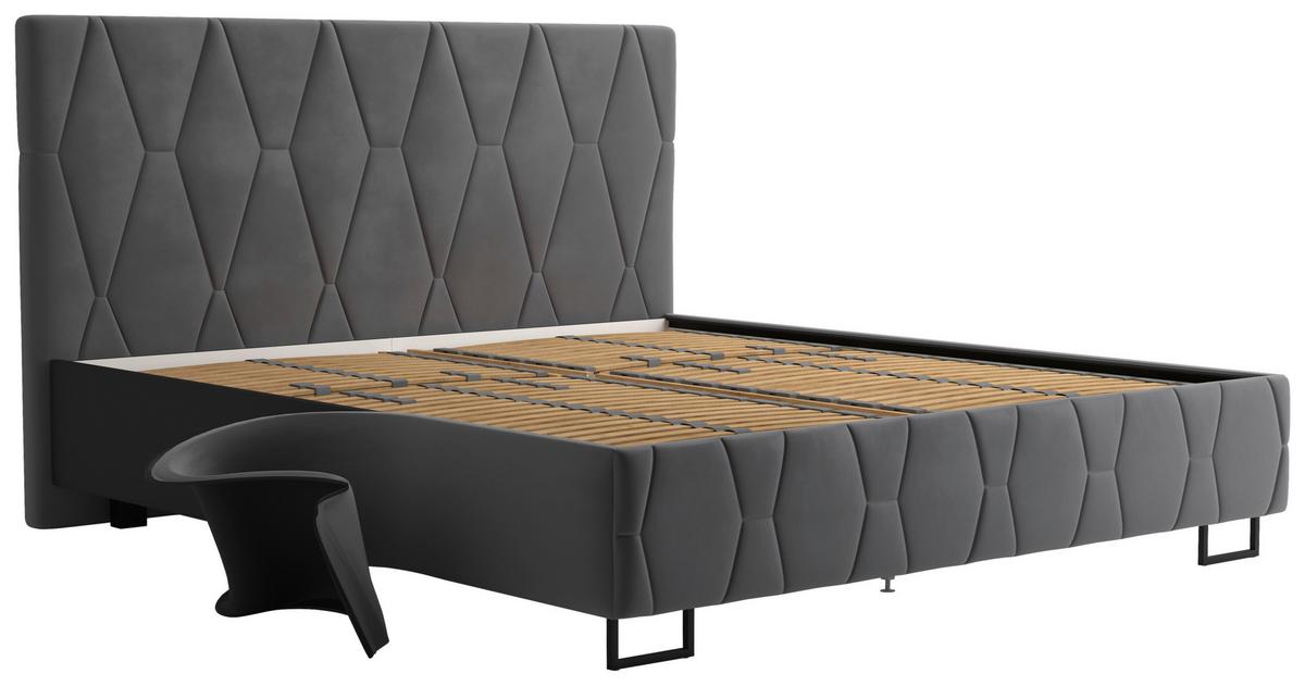 Čalouněná postel ATESSA 180x200 cm, antracitová - prírodná farba/antracitová, Modern, drevo/textil (180/200cm)