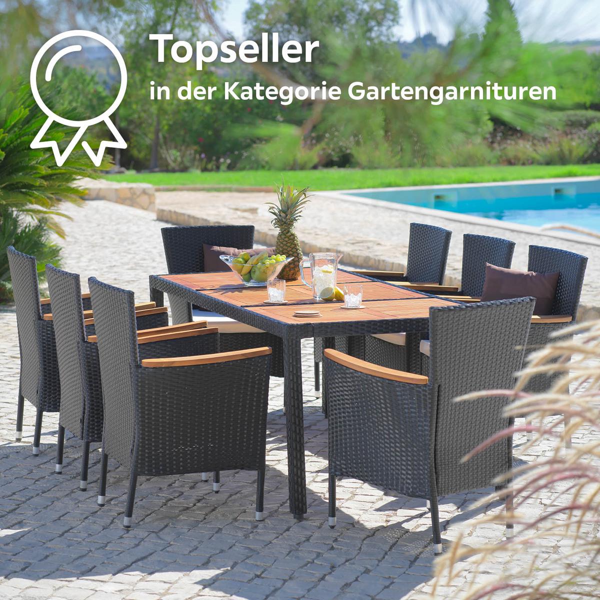 Gartengarnitur 9-Tlg Moa Polyrattan U. Holz mit Kissen - Beige/Schwarz, MODERN, Holz/Kunststoff - James Wood
