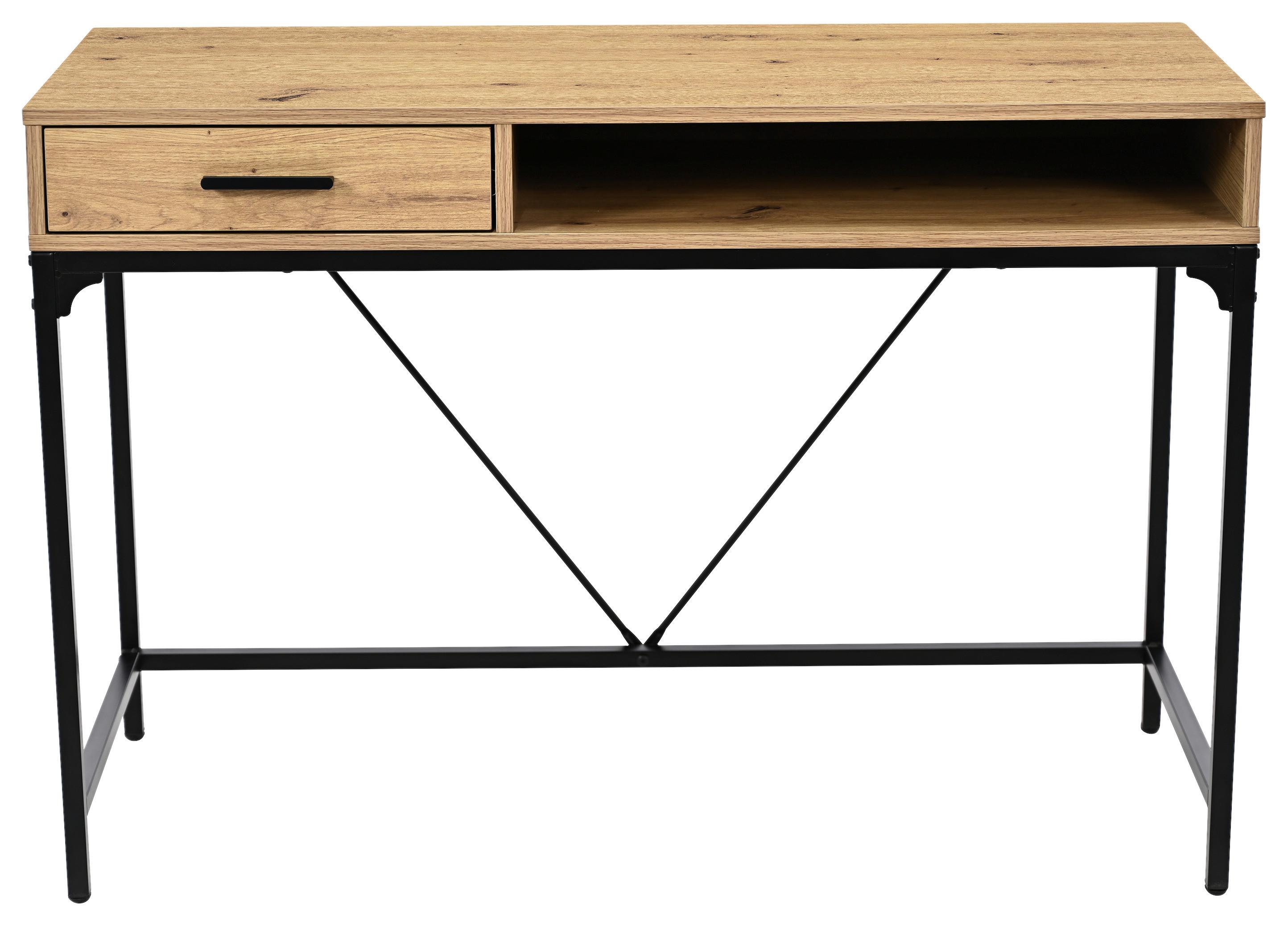 Schreibtisch Erich 2 Schwarz/Eiche Artisan B: 110cm - Schwarz/Eiche Artisan, MODERN, Holzwerkstoff/Metall (110/75/46cm)