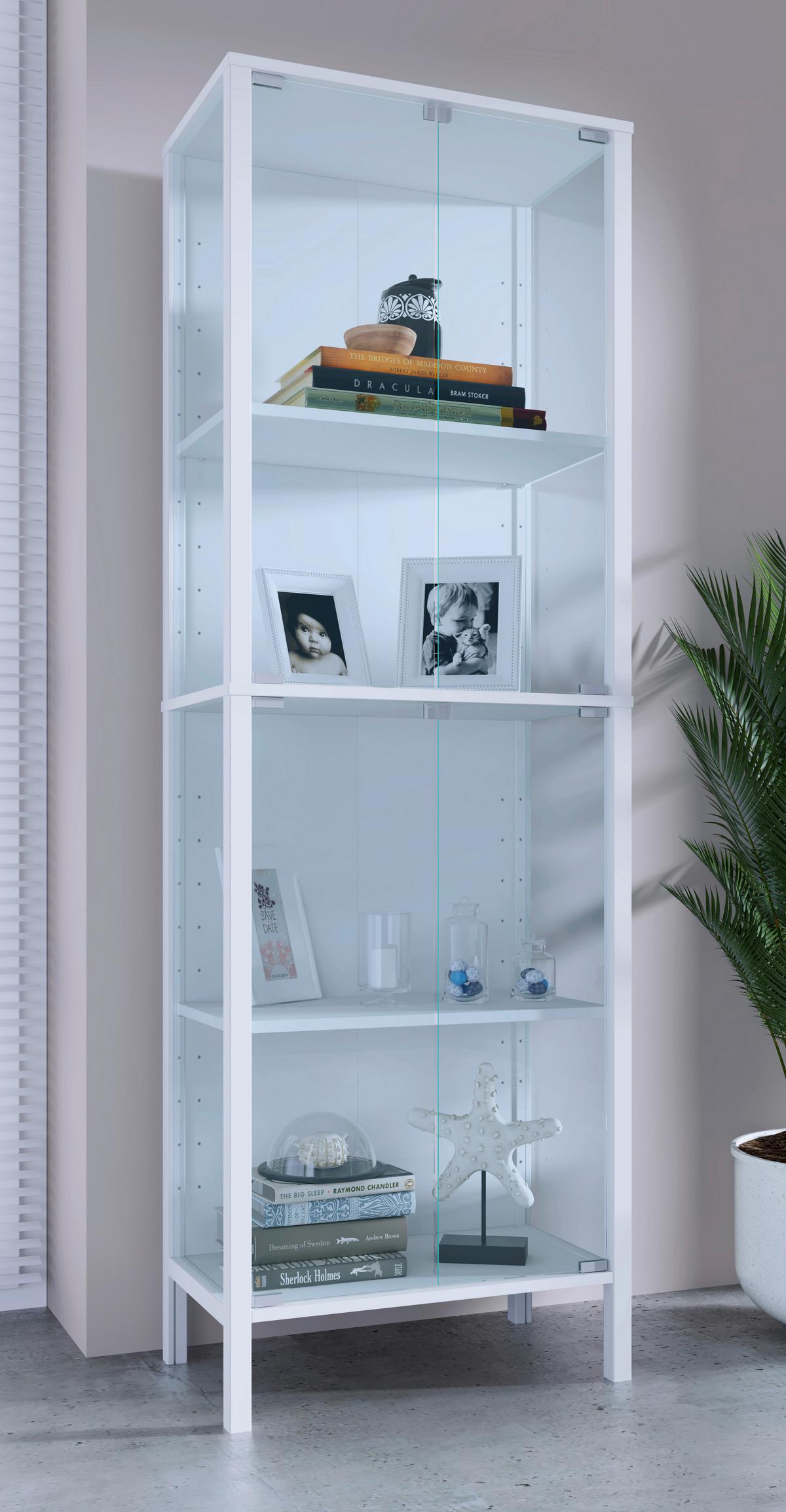VITRINE Jensol, Weiß B: 60 cm - Klar/Weiß, Design, Glas/Holzwerkstoff (60/178/35cm) - Livetastic