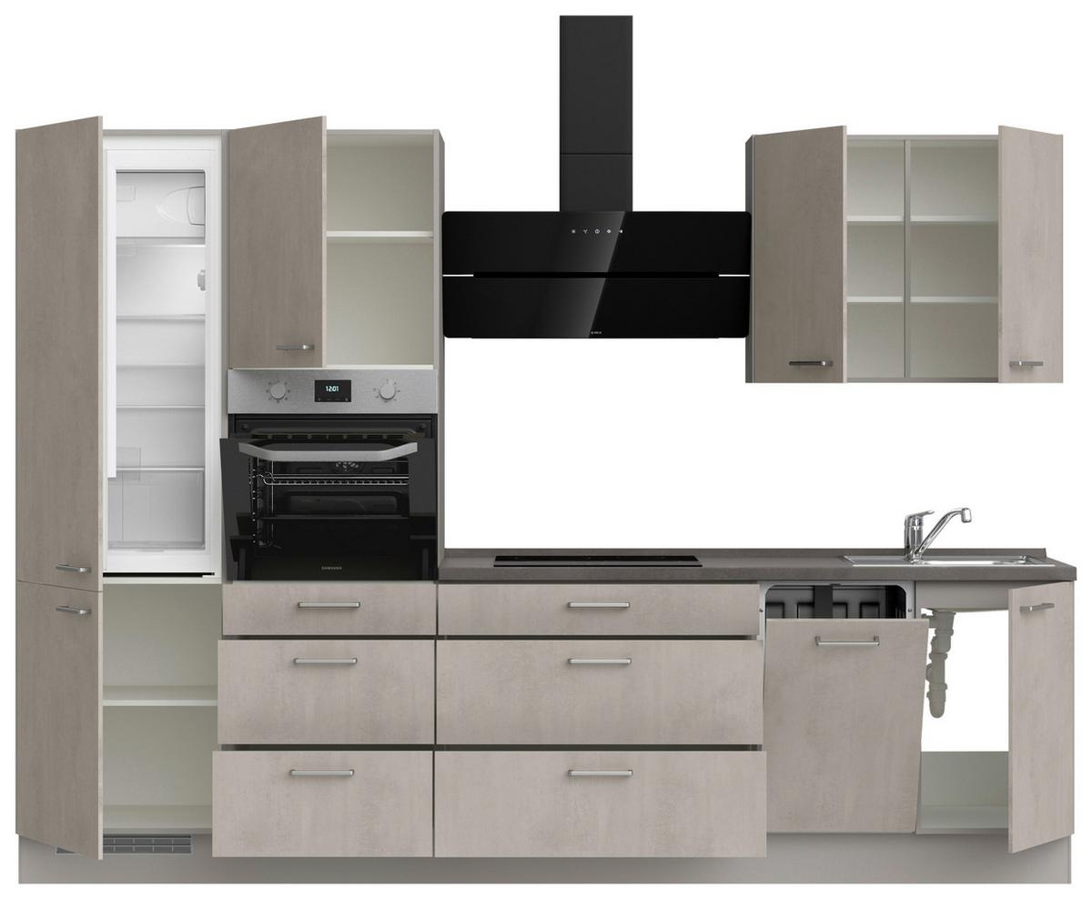 Kuchynská linka 300 cm, šedý betón/ kamenná šedá - sivá/farba ušľachtilej ocele, Modern, kov/kompozitné drevo (300cm) - Nobilia