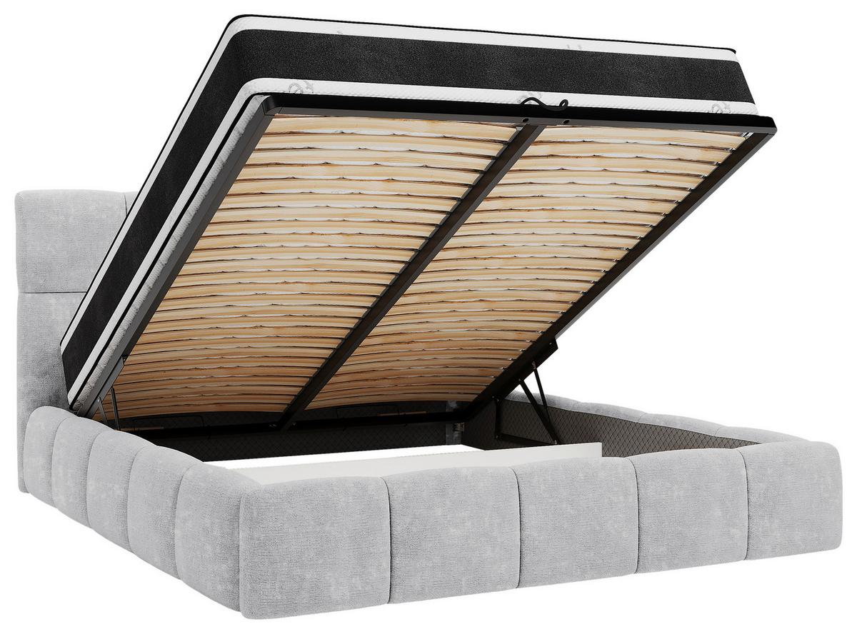 Polsterbett Cherry Chenille Blaugrau, Lf: 140x200 cm - Hellgrau/Schwarz, MODERN, Holz/Holzwerkstoff (140/200cm) - MID.YOU