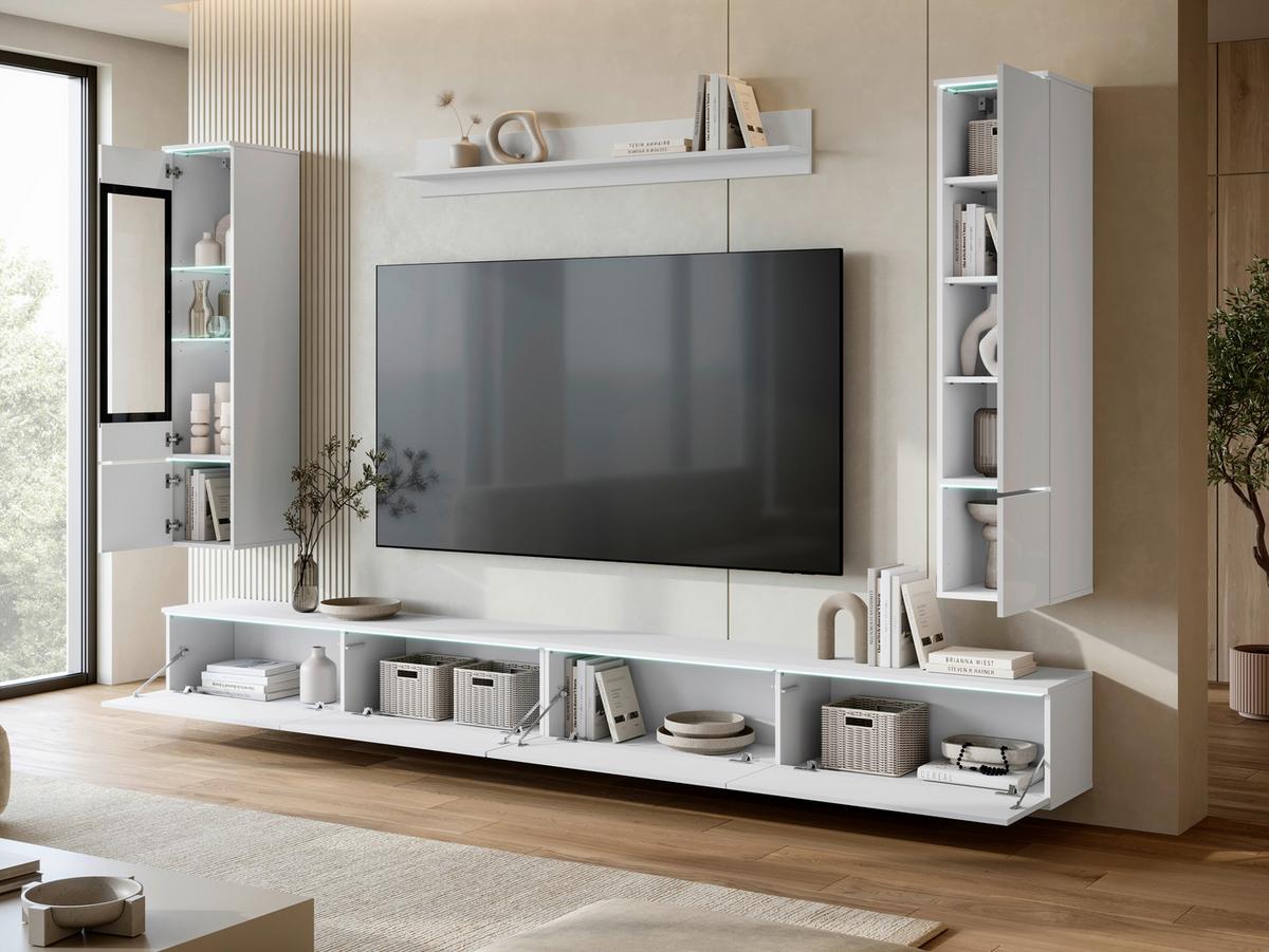 Wohnwand Vera Xxl Weiß/weiß Hg B: 300cm - Weiß Hochglanz/Weiß, Basics, Glas/Holzwerkstoff (300/162/33cm) - P & B