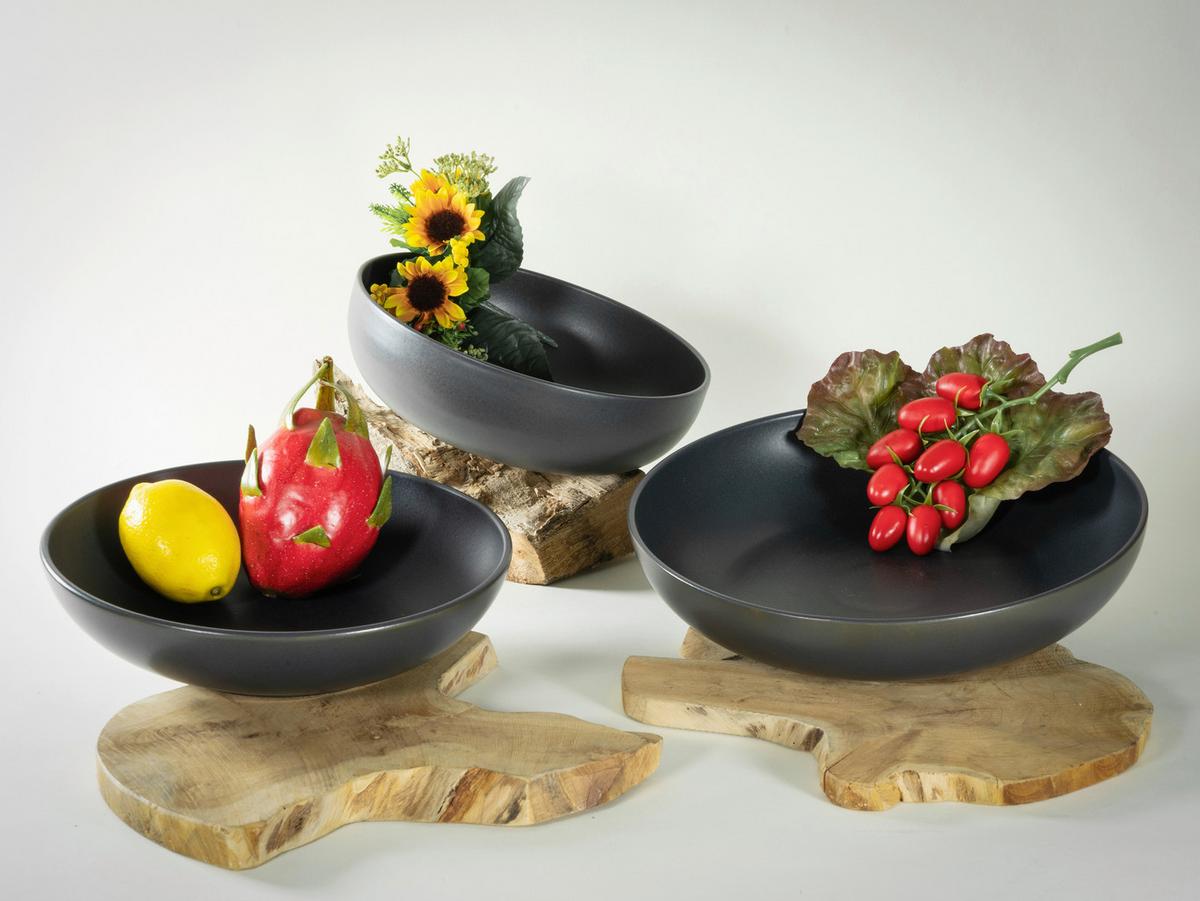 Schüsselset Uno Schwarz 3-teilig - Anthrazit, Basics, Keramik - Creatable