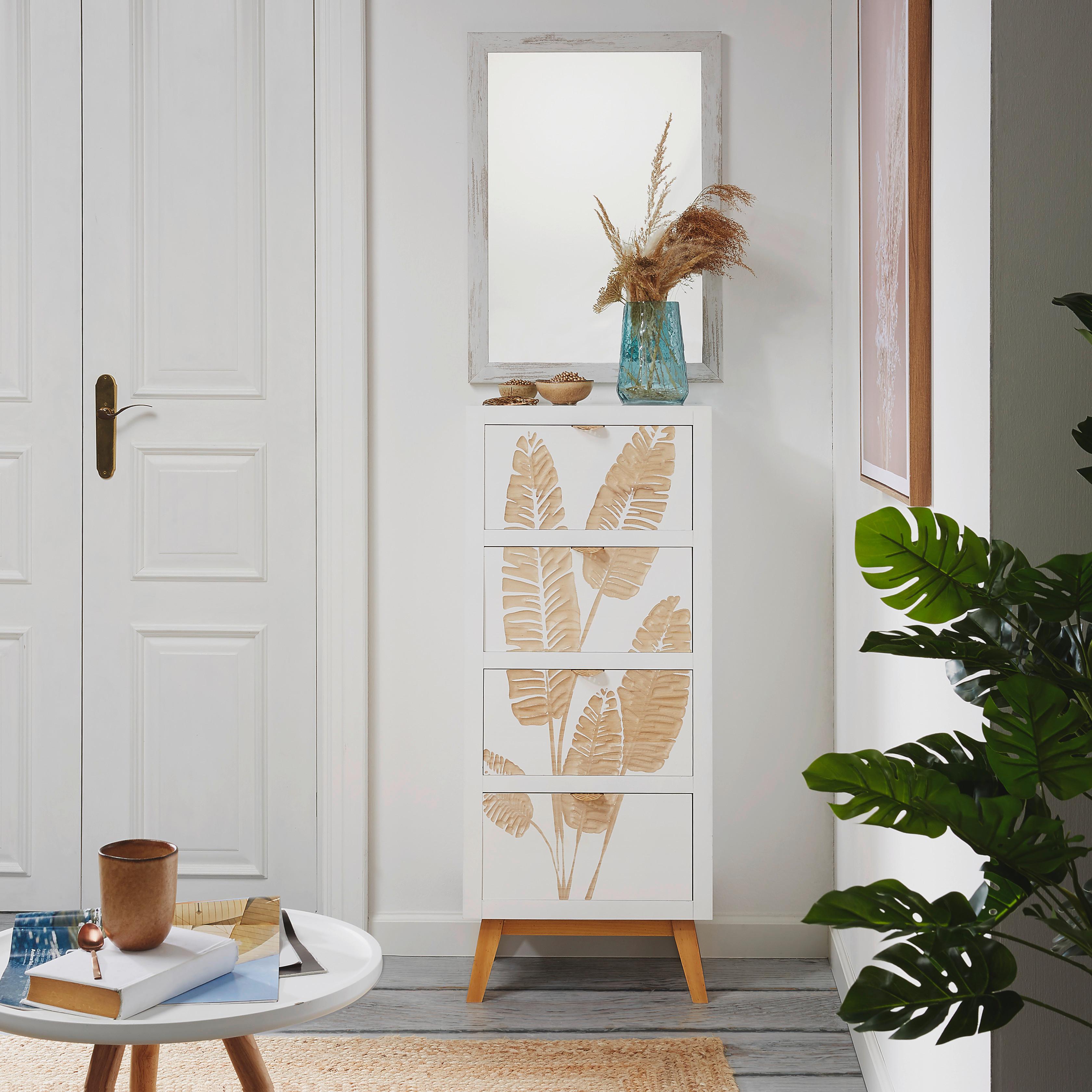 KOMODA LEAFS - bílá/přírodní barvy, Lifestyle, kov/dřevo (45/109/30cm) - Premium Living