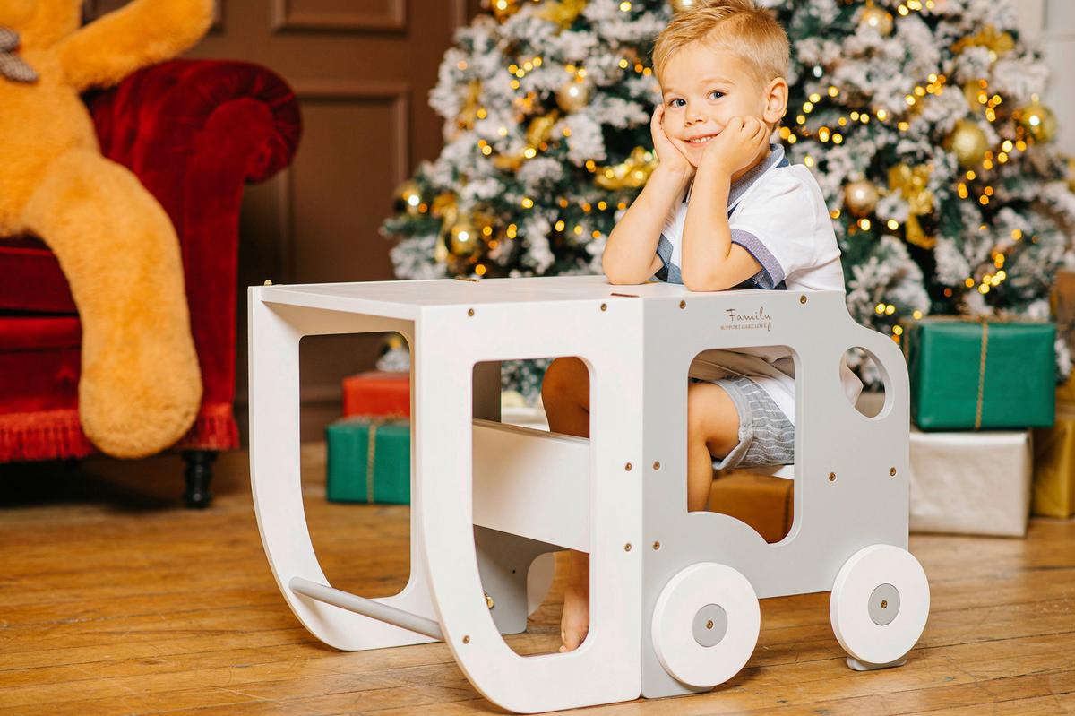 Hochstuhl Car Step Stool Aus Holz Grau/weiß - Weiß/Grau, Basics, Holz (38/90/40cm)