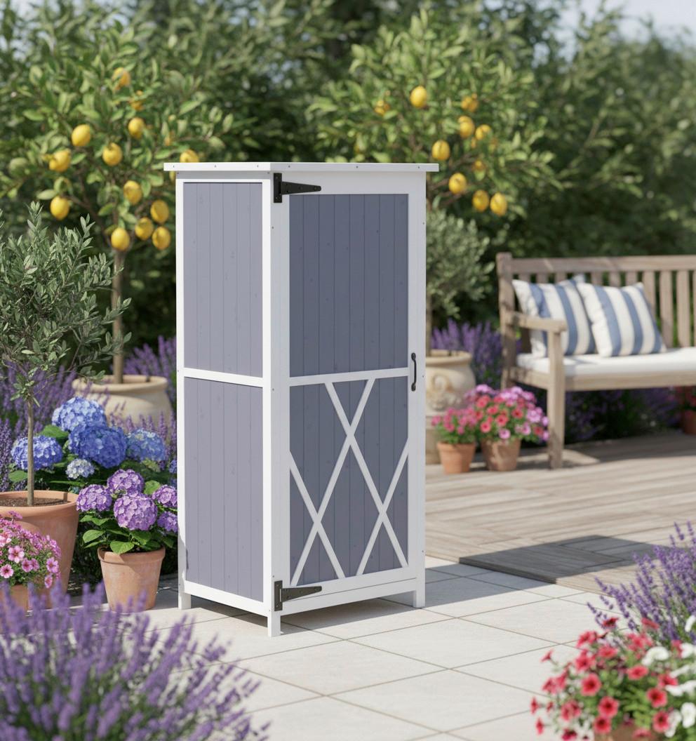 Zahradní domek na nářadí Nella, dřevěný - šedá/bílá, Moderní, dřevo (69,5/52/142,5cm) - Bessagi Garden