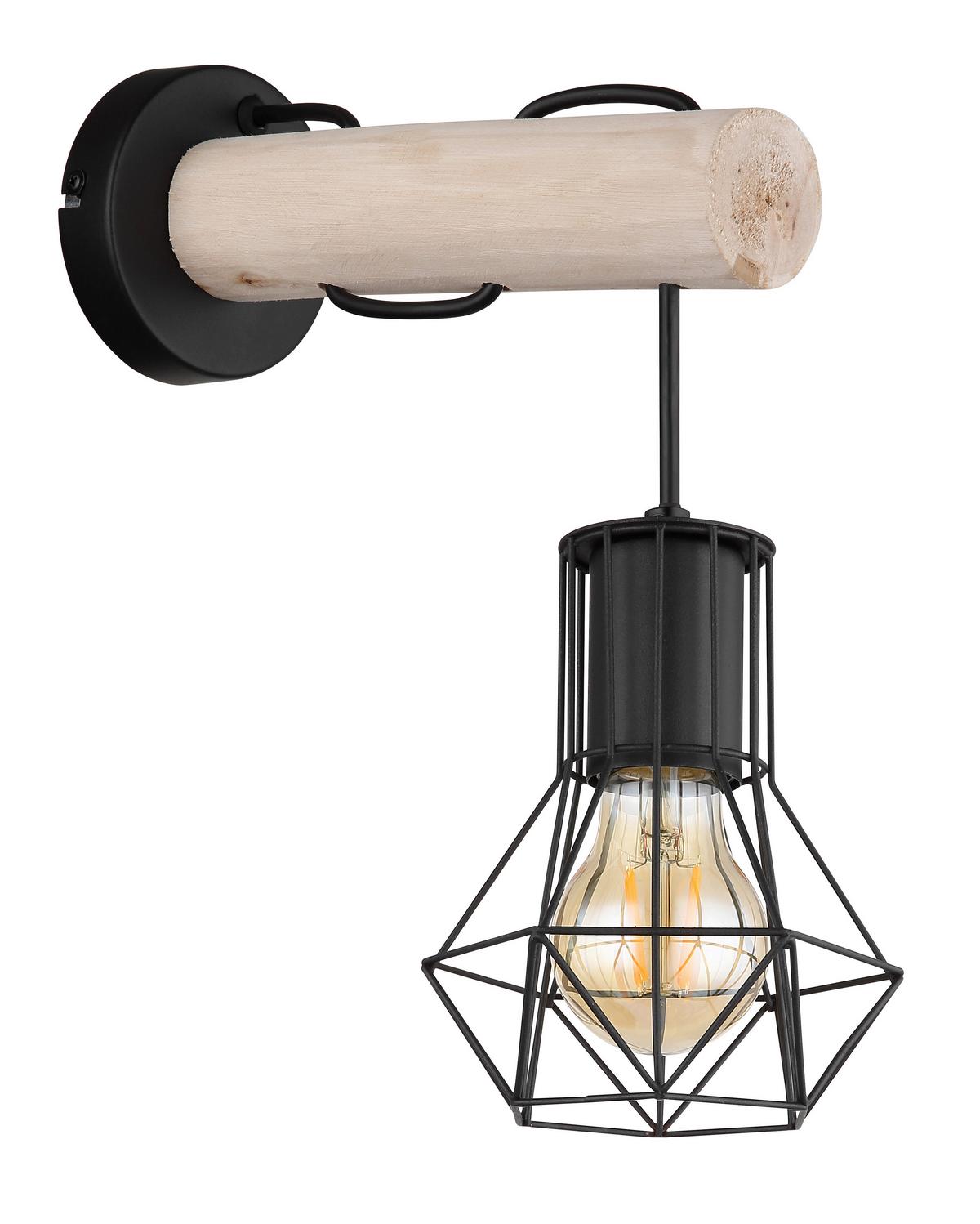 Wandleuchte 54017w - Schwarz/Naturfarben, Natur, Holz/Metall (13,3/27/32cm) - Globo