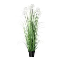 Kunstpflanze Gras mit Weiße Blüten H: 128 cm mit Topf - Schwarz/Weiß, MODERN, Kunststoff (128cm) - P & B