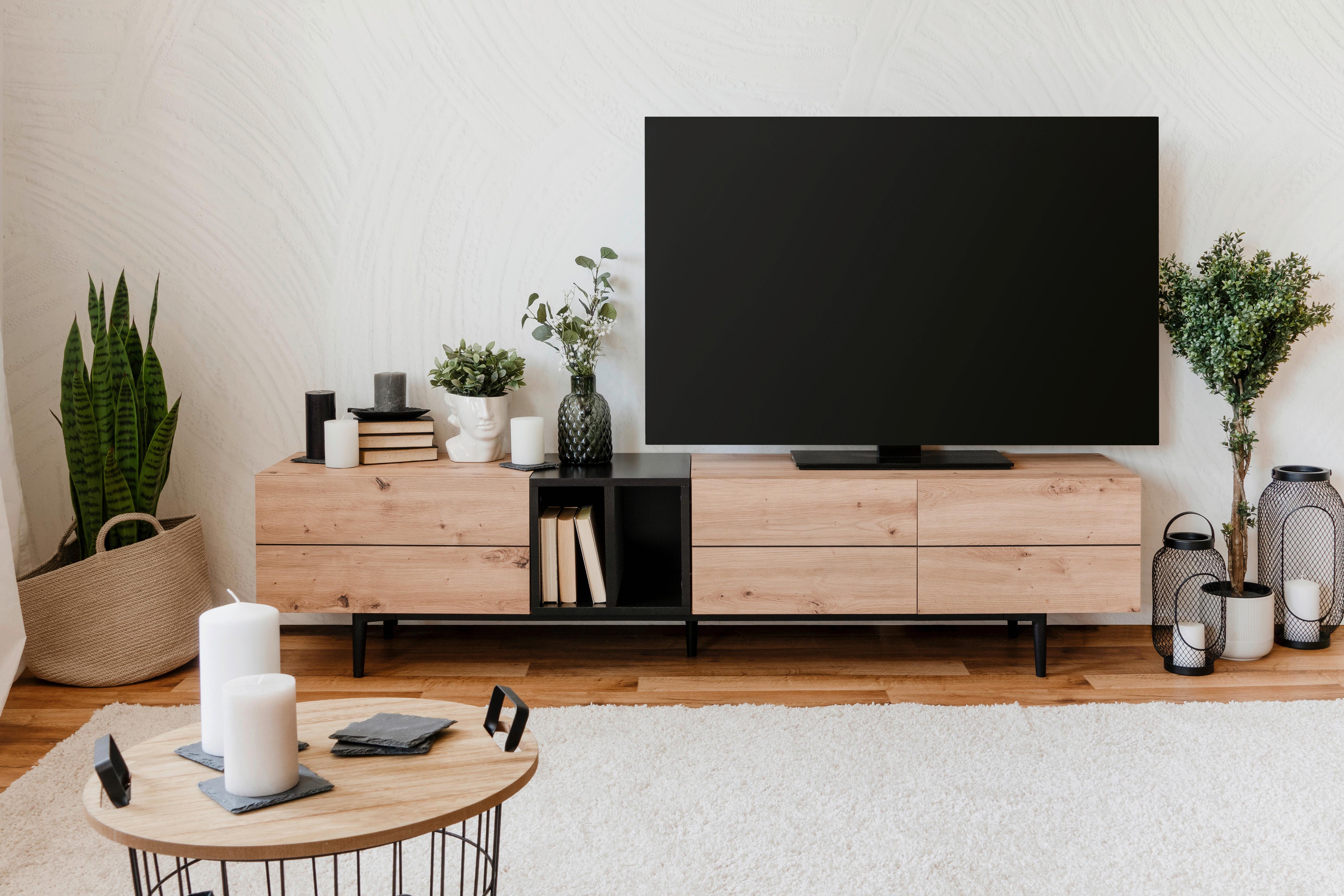 TV-Element Nola B: 195 cm Eiche Dekor/Schwarz - Eichefarben/Schwarz, KONVENTIONELL, Holzwerkstoff (195/48/37cm) - MID.YOU