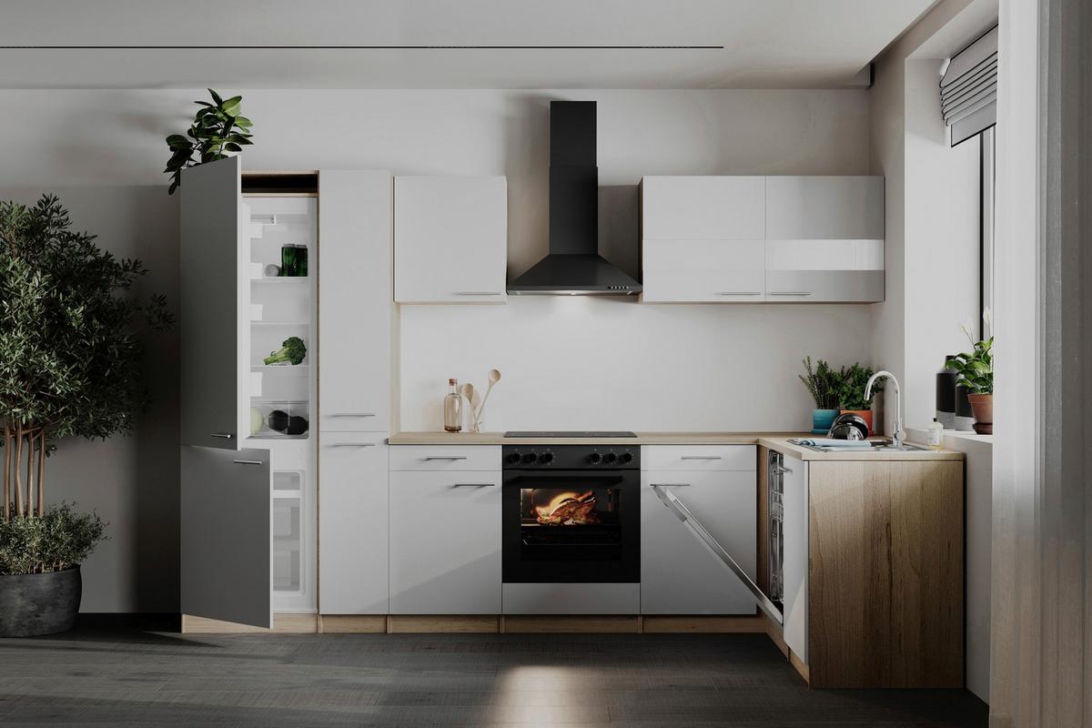 Eckküche Merle Weiß/Eichefarben B: 310cm - Eichefarben/Weiß, Basics, Holzwerkstoff (310/172cm) - Respekta