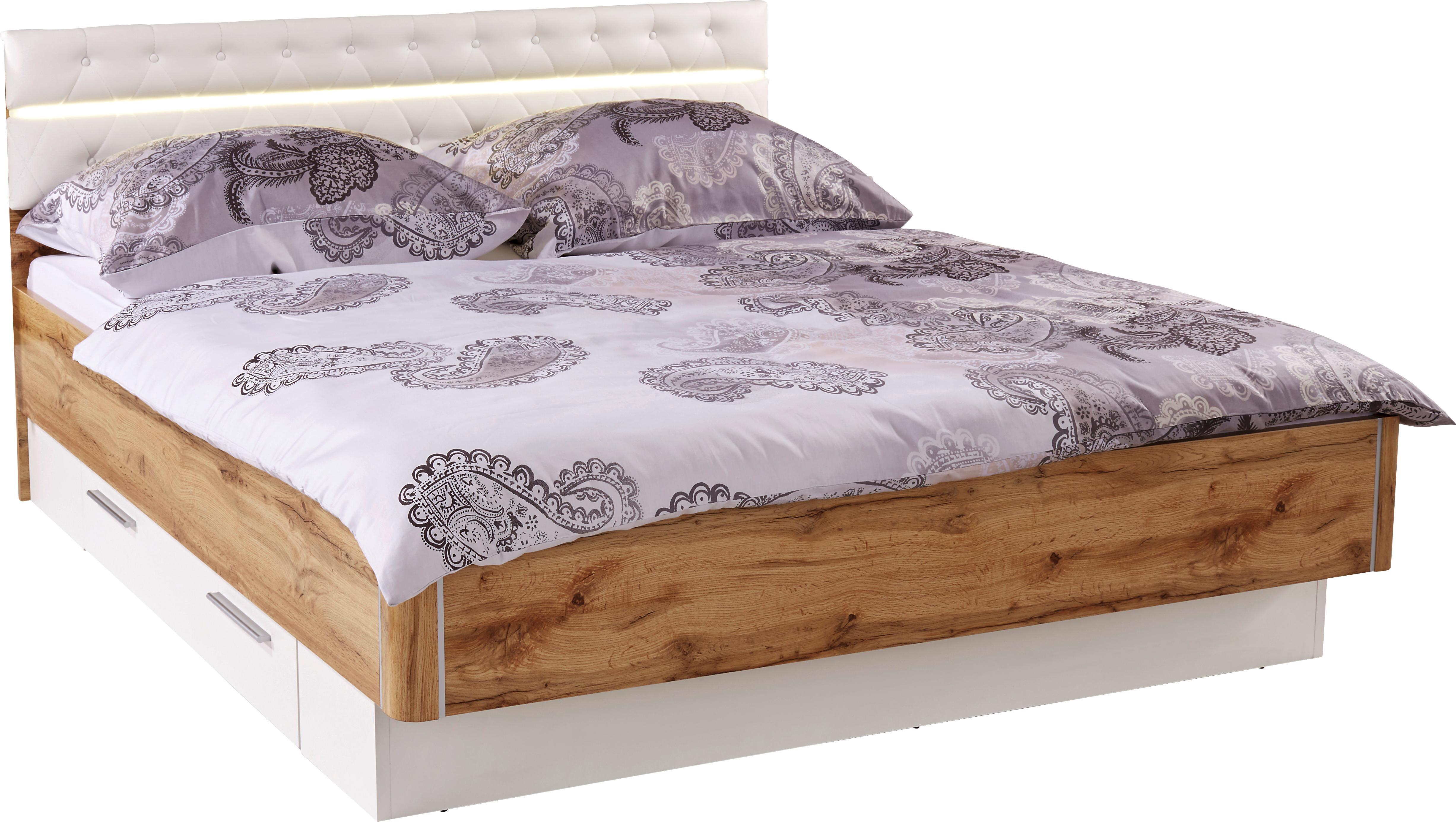 Stauraumbett Beluga 180x200 Wotaneiche Dekor - Eichefarben/Weiß, MODERN, Holzwerkstoff (186/46-91/205cm)