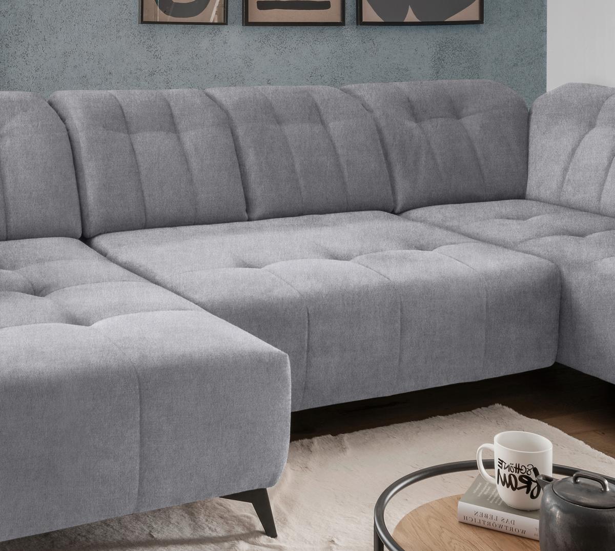 Ecksofa, Sitzvorzug Elektrisch Sano, Hellgrau, 180x337x200cm - Hellgrau/Schwarz, MODERN, Textil (180/337/200cm) - Livetastic