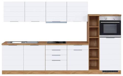 Küchenzeile Florenz mit Geräten 330 cm Weiß/Eichefarben - Eiche Wotan/Weiß, Design, Holzwerkstoff (330cm) - Held