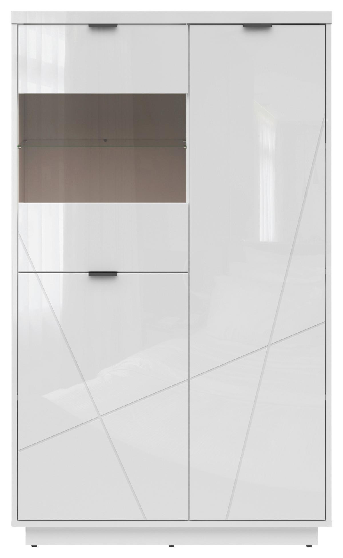 Vitrine Forn Glass-Door Cabinet - Weiß Hochglanz/Schwarz, Design, Glas/Holzwerkstoff (94/157/42,5cm)