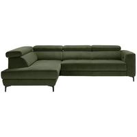 Rohová sedačka EMMA, ľavá, oliv.zel.,op.hl.,USB,el.výsuv - olivovozelená/čierna, Modern, textil (210/301cm) - Premium Living