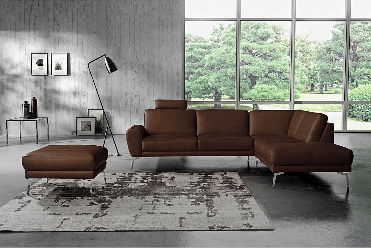 Ecksofa Springer D. Braun Schwarz, S: 273 cm - Chromfarben/Dunkelbraun, Design, Leder (273/250cm) - Livetastic