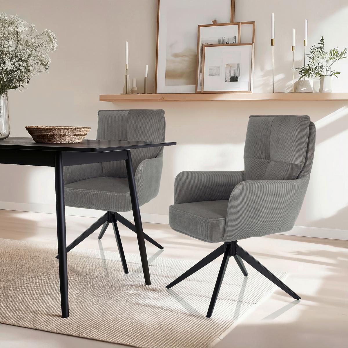 Armlehnstuhl Tarugo Grau B: 58 Cm - Schwarz/Grau, MODERN, Textil/Metall (58/94/60cm) - MID.YOU