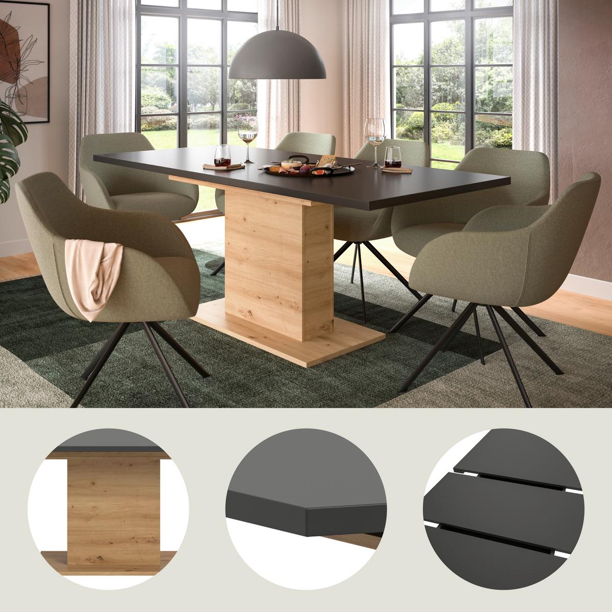 JEDÁLENSKÝ STÔL MARLON 150 AZ - sivá/dub artisan, Konventionell, kompozitné drevo (150-190/90/76cm) - MID.YOU