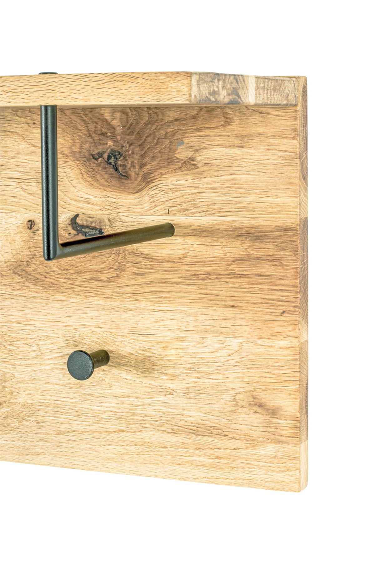 Garderobenpaneel Eiche Massiv Hutablage 4 Haken B: 80 Cm - Eichefarben/Schwarz, Basics, Holz/Metall (80/30/20cm)