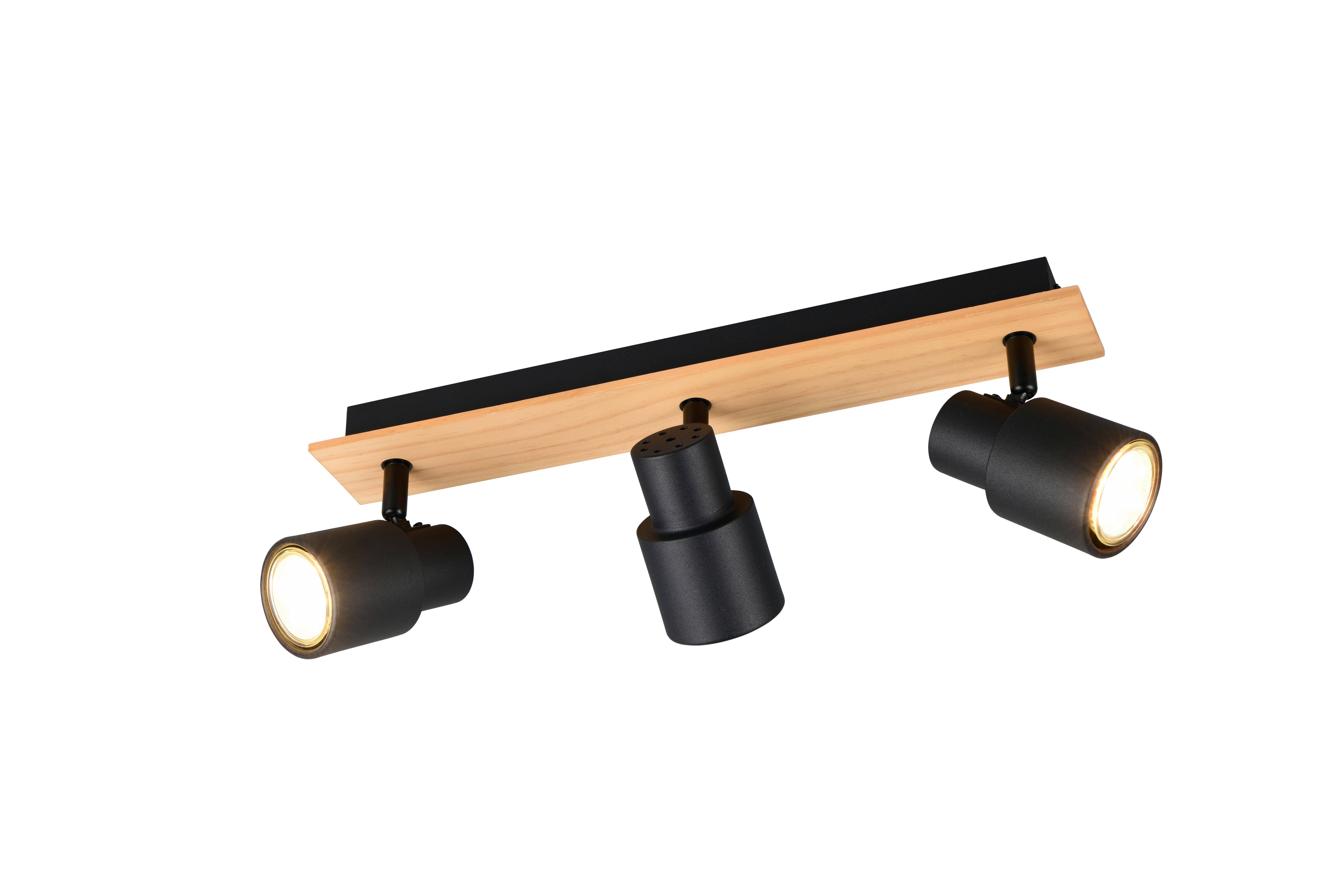 Deckenstrahler Pierre Schwarz Kieferfarben L: 46 cm - Schwarz/Kieferfarben, Natur, Holz/Metall (46/15/6cm)