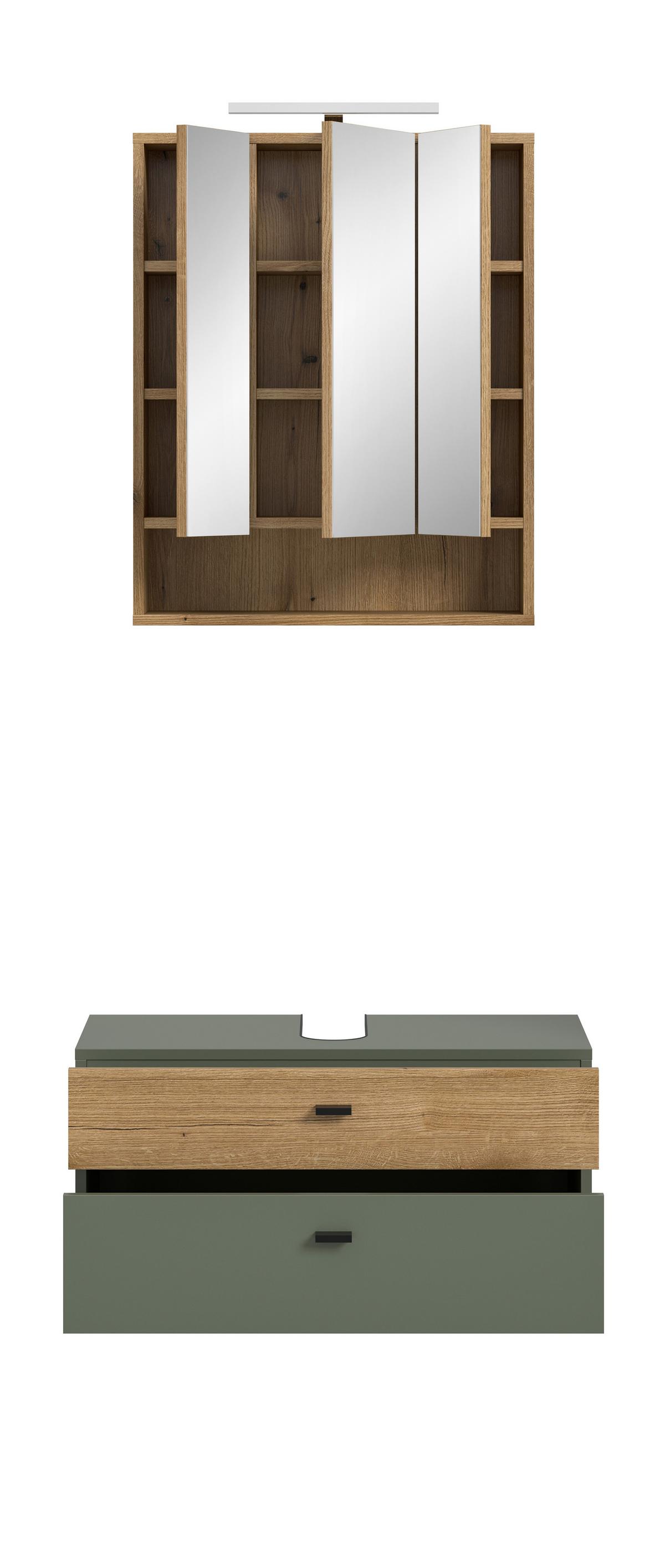 Badezimmer Aqua Grün/Eichefarben B: 75cm - Eichefarben/Schwarz, Trend, Glas/Holzwerkstoff (75cm) - MID.YOU