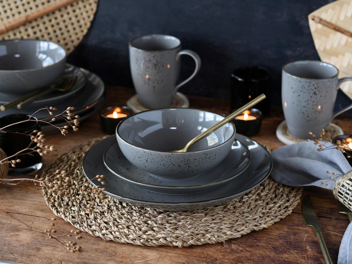 Kombiservice Nature Grau 16-teilig - Grau, Basics, Keramik - Creatable