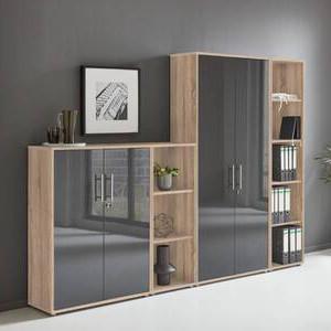 Office Edition B:257cm Sonoma Eiche/Anthrazit - Anthrazit Hochglanz/Sonoma Eiche, MODERN, Holzwerkstoff (257/186/33cm) - MID.YOU