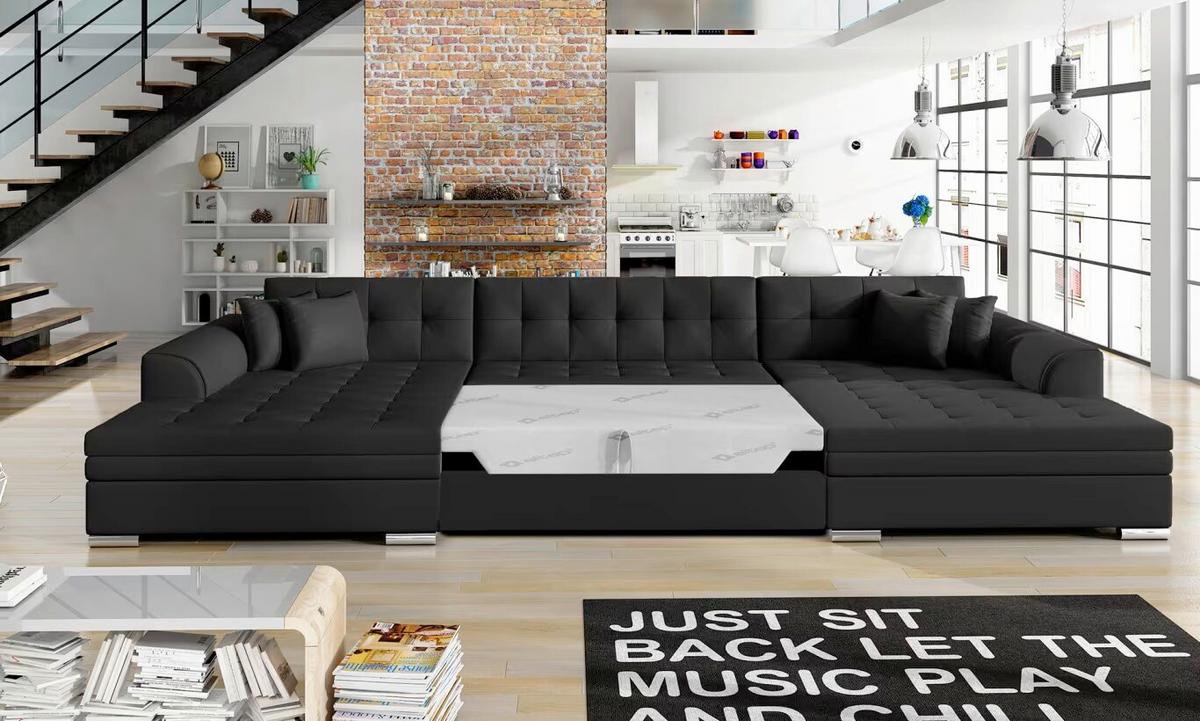 Wohnlandschaft Vento Schwarz U: 165x359x165 cm - Chromfarben/Schwarz, Design, Textil (165/359/165cm) - MID.YOU